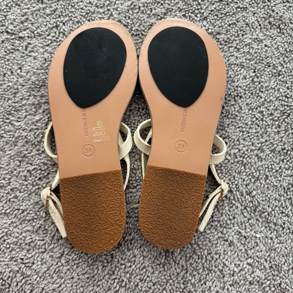 Ancient Greek Sandals Leather Cream Blue Jewel Accent Sz 8 EUR 38 Boho Gypsy - Picture 9 of 14